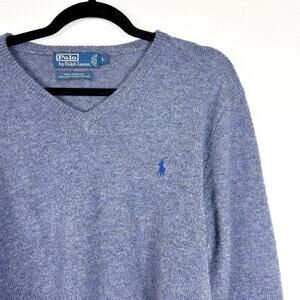 Polo Ralph Lauren Men's Vintage Lambswool V-Neck Sweater Blue Sz Large